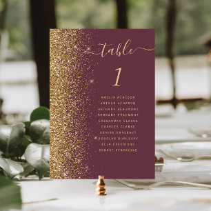 Numeração De Mesa Casamento Brilho Dourado Borgonha Escuro
