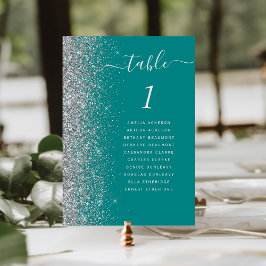 Numeração De Mesa Casamento Brilho Prata Azul Turquesa