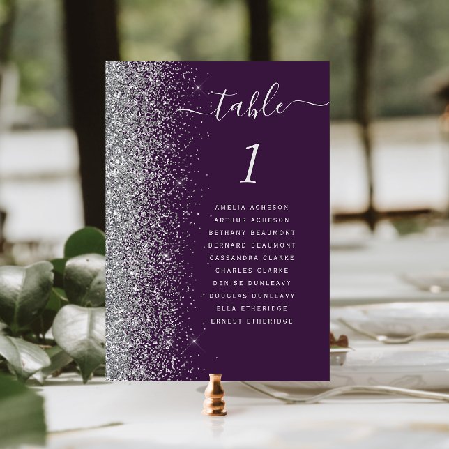 Numeração De Mesa Casamento Brilho Prata Roxo Escuro (Criador carregado)