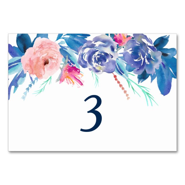 Numeração De Mesa Casamento Buquê Rosa Peach Azul (Frente)