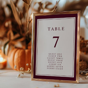Numeração De Mesa Casamento Burgundy Elegante Simples Mínimo Borda