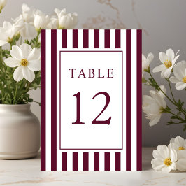 Numeração De Mesa Casamento Burgundy Listrado Elegante