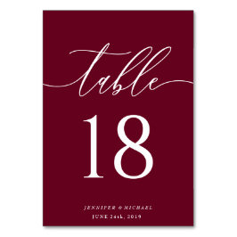Numeração De Mesa Casamento Burgundy Moderno Simples Elegante Assent