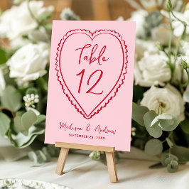 Numeração De Mesa Casamento Caprichoso com Corações Rosa e Vermelho