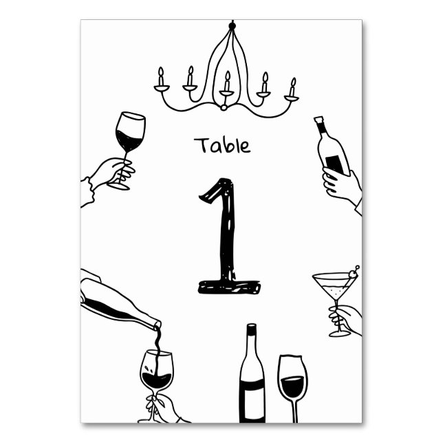 Numeração De Mesa Casamento Caprichoso Moderno | Vinho de Rabisco De (Frente)