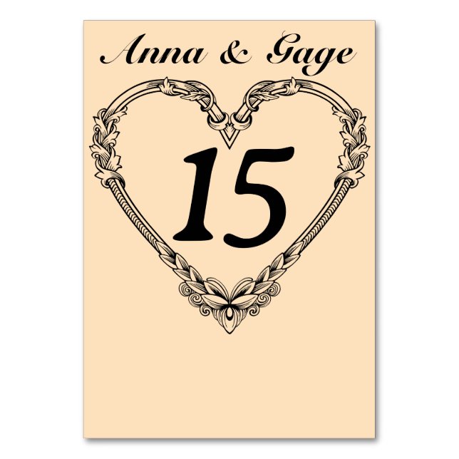 Numeração De Mesa Casamento Cardíaco Vitoriano Sepia-Toned (Frente)