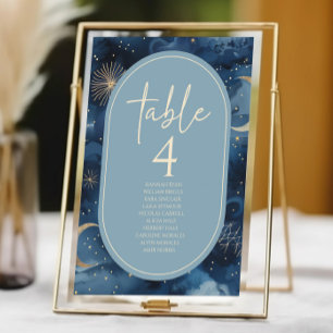 Numeração De Mesa Casamento Céu Estelar Elegante Dourado Azul