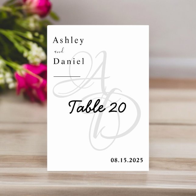 Numeração De Mesa Casamento Chic De Monograma Branco E Preto Minimal (Criador carregado)