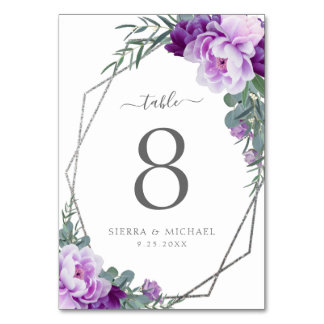 Numeração De Mesa Casamento Chic Elegant Floral Purple & Silver
