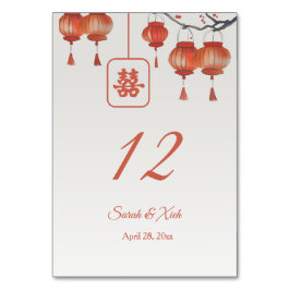 Numeração De Mesa Casamento Chinês com Lanternas Vermelhas de Aquare