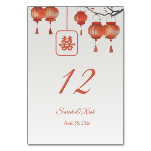 Numeração De Mesa Casamento Chinês com Lanternas Vermelhas de Aquare