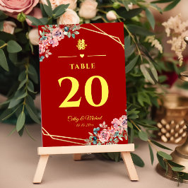 Numeração De Mesa Casamento chinês com terra floral geométrica de ou