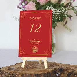 Numeração De Mesa Casamento Chinês de Felicidade Dupla Vermelha Eleg