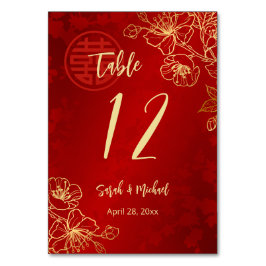 Numeração De Mesa Casamento chinês Dourado Floral