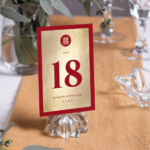 Numeração De Mesa Casamento Chinês Duplo Xi, Círculo Simples Vermelh