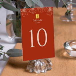 Numeração De Mesa Casamento chinês floral moderno vermelho Boho