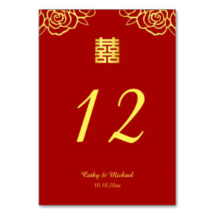 Numeração De Mesa Casamento chinês floral rosa recorte de papel verm