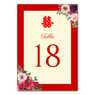 Numeração De Mesa Casamento chinês jardim floral vermelho dupla feli