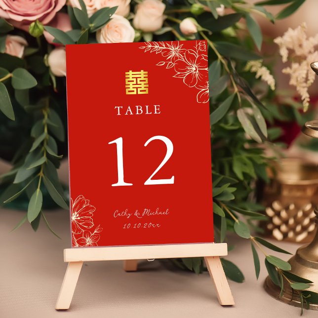 Numeração De Mesa Casamento chinês moderno e elegante com flores em  (Criador carregado)