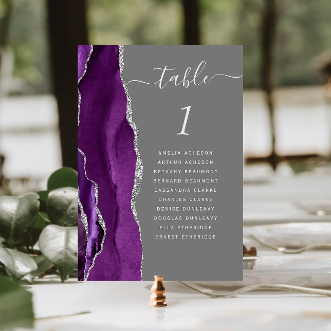 Numeração De Mesa Casamento Cinza Ágata Prata Roxa (Criador carregado)