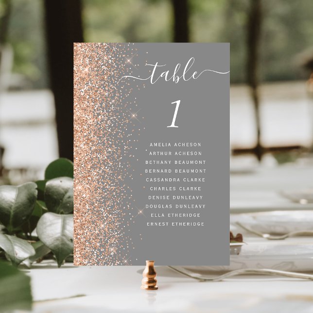 Numeração De Mesa Casamento Cinza Brilho Moderno Pêssego (Criador carregado)