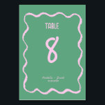 Numeração De Mesa Casamento Cinzento-Branco e Verde<br><div class="desc">Um cartão de número de mesa de casamento com estilo manuscrito de borda ondulada da moda seguindo a última tendência no papel de carta de casamento.</div>