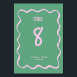 Numeração De Mesa Casamento Cinzento-Branco e Verde<br><div class="desc">Um cartão de número de mesa de casamento com estilo manuscrito de borda ondulada da moda seguindo a última tendência no papel de carta de casamento.</div>