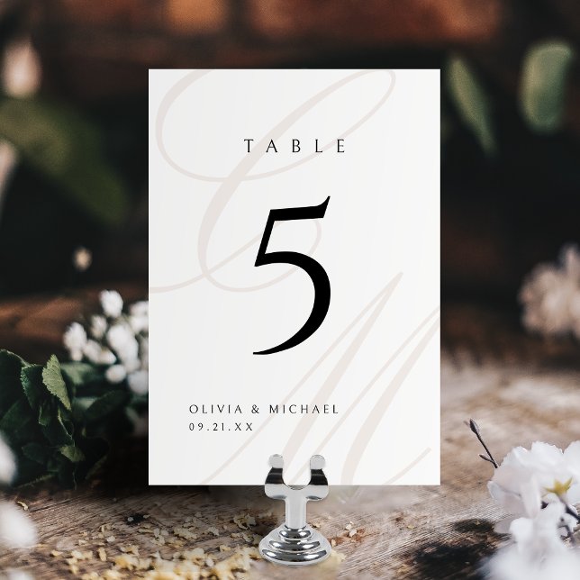 Numeração De Mesa Casamento Clássico de Caligrafia (Classic Elegance Calligraphy Monogram Wedding Table Number)