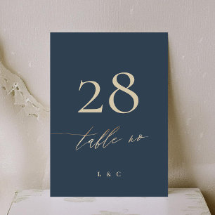 Numeração De Mesa Casamento Clássico Dourado Elegante Azul marinho