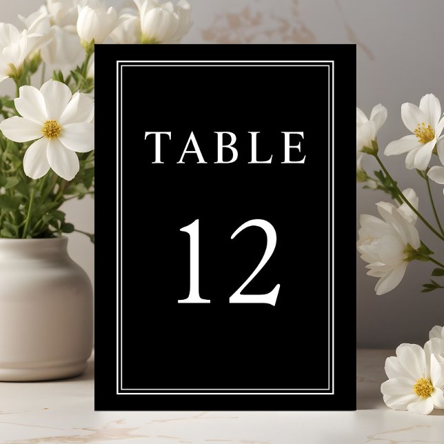 Numeração De Mesa Casamento Clássico Elegante Preto e Branco   (Elegant Classic Black White Wedding Table Number)