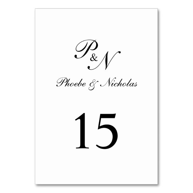Numeração De Mesa Casamento Clássico Elegante Preto e Branco (Frente)