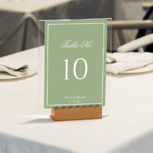 Numeração De Mesa Casamento Clássico em Verde Sage e Branco com Letr