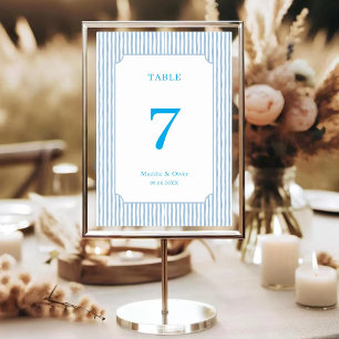 Numeração De Mesa Casamento Clássico Listrado Azul Aquarela
