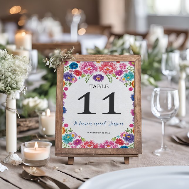 Numeração De Mesa Casamento Colorido de Fiesta Botânica Mexicana (Mexican Colorful Floral Botanical Fiesta Wedding Table Number)
