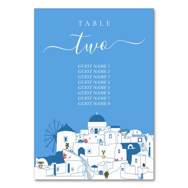 Numeração De Mesa Casamento com a ilha grega de destino Santorini (Frente)