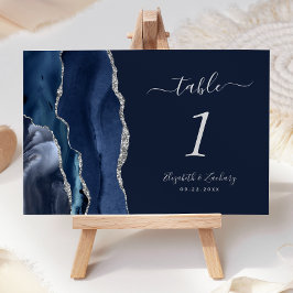 Numeração De Mesa Casamento com Agata Azul de Prata Marinho Moderno