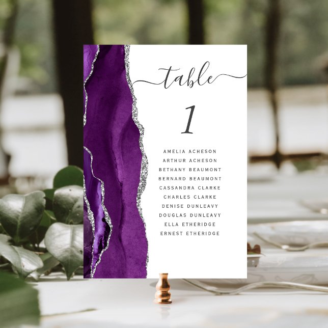 Numeração De Mesa Casamento com Agata de Prata Roxo Moderno (Criador carregado)