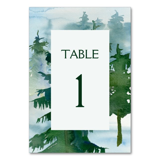 Numeração De Mesa Casamento com Aquarela de Floresta Montanhosa Rúst (Frente)