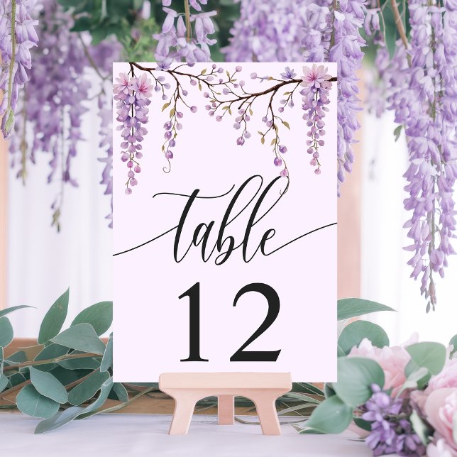Numeração De Mesa Casamento com Aquarela de Galho de Glícine Roxa (Criador carregado)