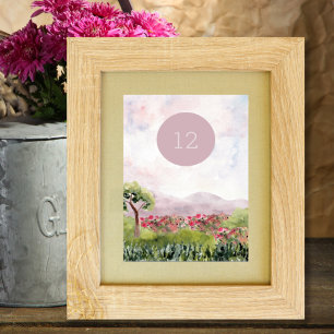 Numeração De Mesa Casamento com Aquarela de Prado Rural Editável