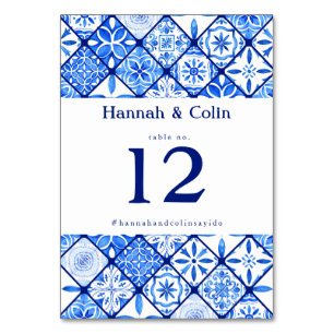 Numeração De Mesa Casamento com Azulejos Azuis do Mediterrâneo Moder