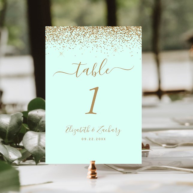 Numeração De Mesa Casamento com Borda de Brilho Dourado em Verde Hor (Criador carregado)