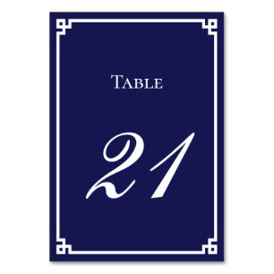 Numeração De Mesa Casamento com Borda de Chave Grega Azul Marinho e 