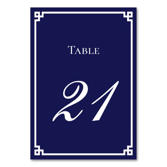 Numeração De Mesa Casamento com Borda de Chave Grega Azul Marinho e  (Frente)