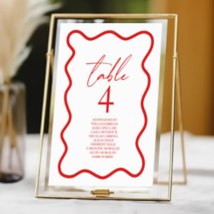 Numeração De Mesa Casamento com Borda Ondulada Elegante Vermelha e B
