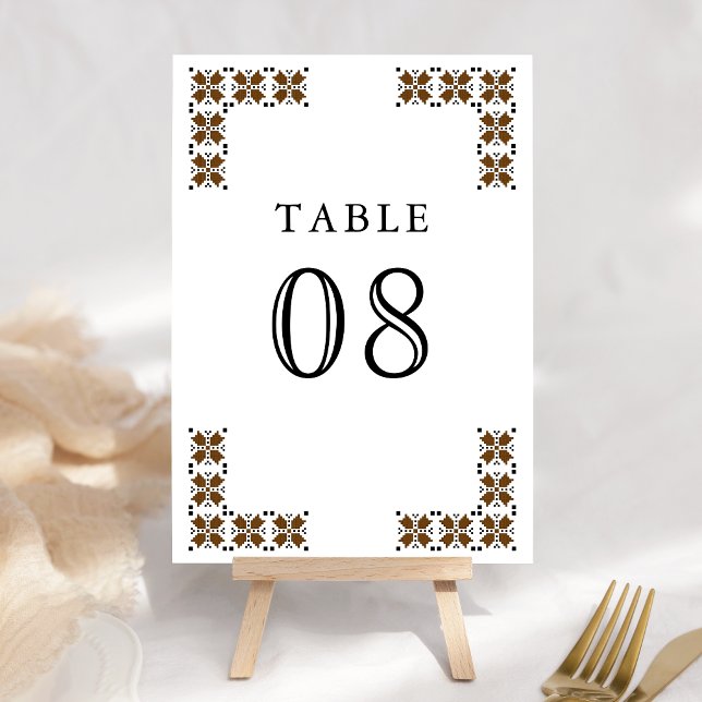 Numeração De Mesa Casamento com Bordado Ucraniano Marrom e Preto (Criador carregado)