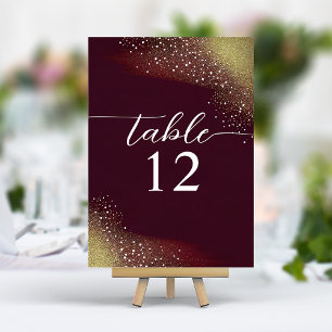 Numeração De Mesa Casamento com Brilho em Borgonha e Dourado