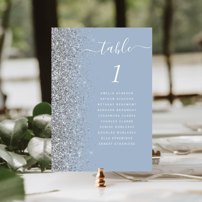 Numeração De Mesa Casamento com Brilho Prata Azul Empoeirado (Criador carregado)
