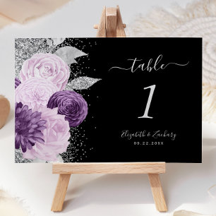 Numeração De Mesa Casamento com Brilho Prata Roxo Floral