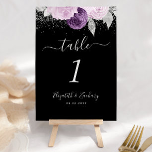 Numeração De Mesa Casamento com Brilho Prata Roxo Floral